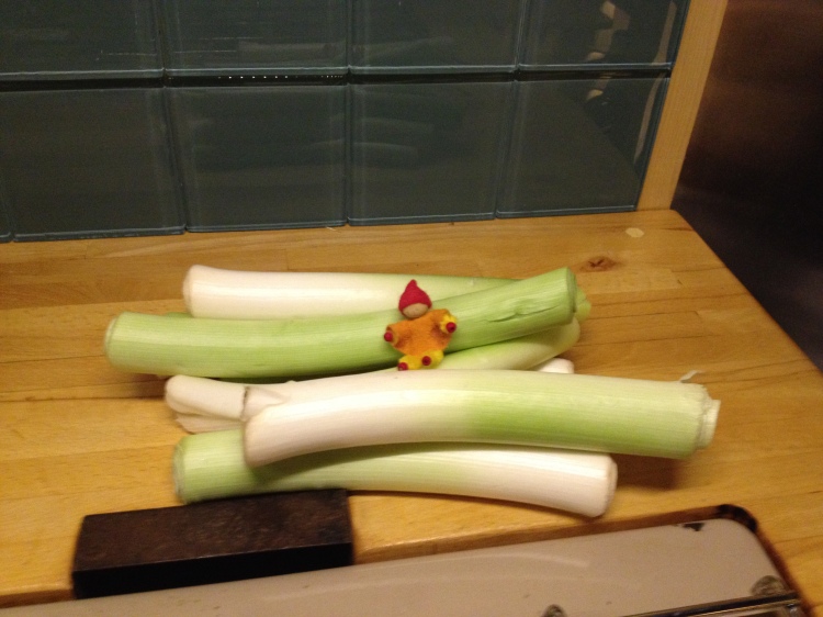 Peter Pippin sat on home grown leeks that my Dad sent us off with. 